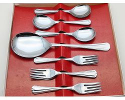 Vintage 13 Piece Boxed Chrome Plated Fruit Pudding Spoons & Forks Set 1948 (#100732)