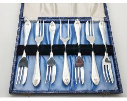 Vintage Pastry Cake Forks & Server Set - Silver Plated - Epns - Cased (#100736)