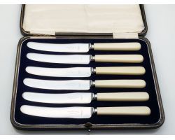 Vintage Faux Bone Handled Tea Knives - Sheffield Steel - Cased Cutlery (#100737)
