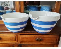 Tg Green Cornishware 2x Huge Pudding Bowls 9+6 Pint C. 1930 Early Church (#48951)