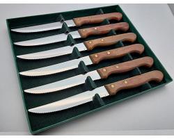 Vintage Boxed Steak Knife Set - Wooden Handled Cutlery - Steel (#57981)