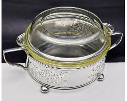 Silver Plated & Pyrex Glass Casserole Dish - Vintage - Sheffield (#58335)