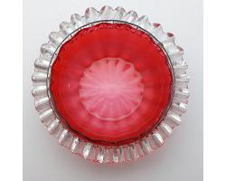 Victorian Cranberry & Clear Glass Crimped Edge Sugar Bowl (#58761)