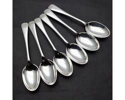Gleaming Antique Silver Plated Set Of 6 Tea Spoons - Old English (#59366)