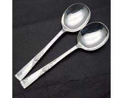 Smith Seymour Rose Garden 2x Soup Spoons - Silver Plated - Vintage (#59480)