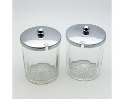 Good Pair Of Vintage Cut Glass & Chrome Plated Jam Pots (#59486)