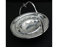 Antique Swing Handled Cake Basket Bowl - Silver Plated (#59523)