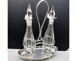 Gorgeous Twin Condiment Bottle Boat Stand Mappin & Webb Vintage Silver Plated (#59742)