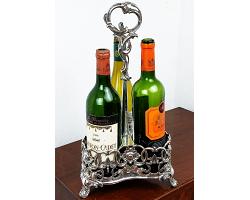 Beautiful Victorian Triple Wine Bottle Coaster Stand Silver Plated Antique (#59786)