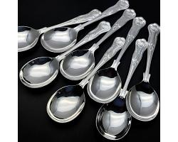 Kings Pattern - Set Of 8 Soup Spoons Epns A1 Sheffield Silver Plated (#59793)