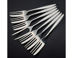 Set Of 6 Cake Forks & Server - Silver Plated - Sheffield Mid Century Modern (#59812)