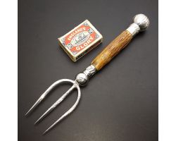 Stag Horn Antler Handled Bread Fork - Silver Plated Antique (#60262)