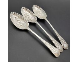 Venetian Pattern 3x Berry Bowl Jam Spoons Silver Plated Antique (#60332)
