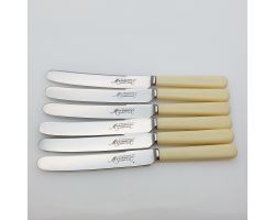 Set Of 6 Faux Bone Handle Tea/ Butter Knives Stainless Sheffield Vintage Cutlery (#61853)