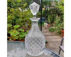 Superb Quality Hobnail Cut Glass & Stepped Ring Neck Decanter Antique (#61898)