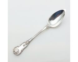 Baronial Crest French Kings Pattern Dessert Spoon C. 1830 Sold Sterling Silver (#61909)