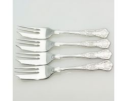 Kings Pattern - Set Of 4 Cake Forks - Belvin Plate Epns Silver Plated Vintage (#61920)
