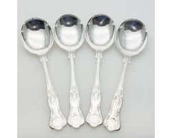 Kings Pattern Set Of 4 Soup Spoons Belvin Plate Epns Silver Plated Vintage (#61926)