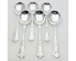 Kings Pattern Set Of 6 Soup Spoons Epns A1 Silver Plated Vintage (#61927)