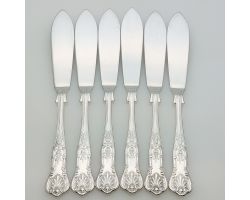 Queens Pattern 6x Fish Eater Knives Epns A1 Silver Plated Vintage (#61930)