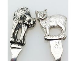 Manx Cat & Heckled Cat Caddy Spoons - Silver Plated - Antique (#61933)
