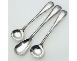 Bead Pattern Large Salt & Mustard Spoons Silver Plated Antique (#61958)