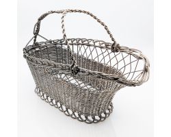 Vintage Wine Bottle Cradle Stand Weavework Silver Plated (#61966)