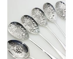 6x Old English Berry Bowl Serving Spoons - Silver Plated Epns (#61978)