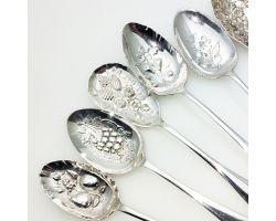 6x Old English Repousse Bowl Serving Spoons - Silver Plated Epns (#61979)