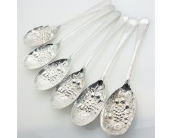 6x Zigzag Pattern Berry Bowl Serving Spoons Silver Plated Epns (#61980)
