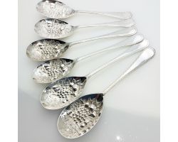 6x Zigzag Pattern Berry Bowl Serving Spoons Epns Silver Plated (#61981)