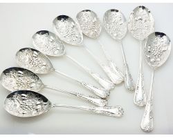 9x Berry Bowl Serving Spoons Same Pattern Epns Silver Plated (#61982)