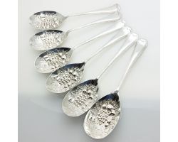 6x Old English Thread Berry Bowl Serving Spoons Epns Silver Plated (#61983)