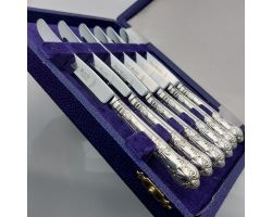 Queens Pattern Sterling Silver Handled Tea Knives Sheffield 1985 Cutlery (#99469)