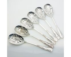 Gadroon Pattern - 6x Berry Bowl Serving Spoons Epns Silver Plated (#99493)
