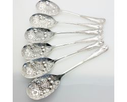 Gadroon Pattern - 6x Berry Bowl Serving Spoons Silver Plated Epns (#99494)