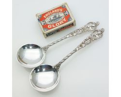 Pair Of Brodrene Lohne Norwegian 830 Silver Dobbel Rokokko Pudding Spoons (#99496)