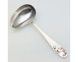 German Lady Feeding Doves 800 Standard Silver Feeding Spoon Antique (#99501)