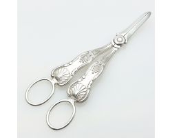 Kings Pattern Grape Scissors / Shears - Silver Plated - Antique (#99506)