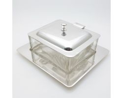 Quality Silver Plated & Heavy Cut Glass Lidded Butter / Sardine Box Maple & Co (#99514)