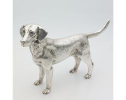 Well Modeled Heavy Silver Plated Black Lab Retriever Dog Ornament / Paperweight (#99515)