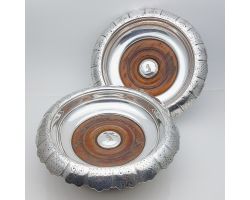 Splendid Pair Elkington 1859 Wine Bottle Coasters Silver Plated Odlum Crest (#99520)