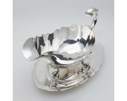 Silver Plated Gravy Sauce Boat & Stand Sheffield Antique (#99525)