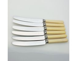 Set Of 6 Vintage Faux Bone Handle Dinner Knives Sanders Sheffield Steel Cutlery (#99529)