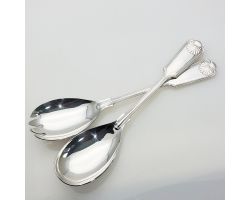 Fiddle Thread Shell Salad Servers - Silver Plated - Epns A1 Sheffield Vintage (#99530)