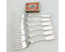 Fiddle Thread Shell Set Of 6 Pudding Fruit Forks Epns A1 Sheffield Silver Plated (#99531)