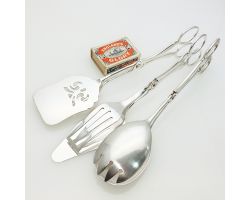 3x Scissor Action Salad & Sandwich / Cake Servers - Silver Plated - Vintage (#99534)