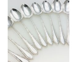 10x Walker & Hall Reed & Ribbon Coffee Spoons Silver Plated Epns 1918 Antique (#99535)