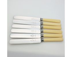 6x Large Palette Blade Dinner Knives Faux Bone Handle Debesco Sheffield Cutlery (#99536)
