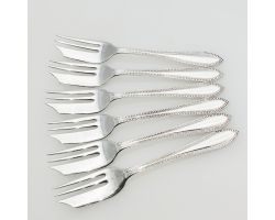 Set Of 6 Bead Pattern Cake Forks - Osborne Sheffield Epns Silver Plated Vintage (#99541)